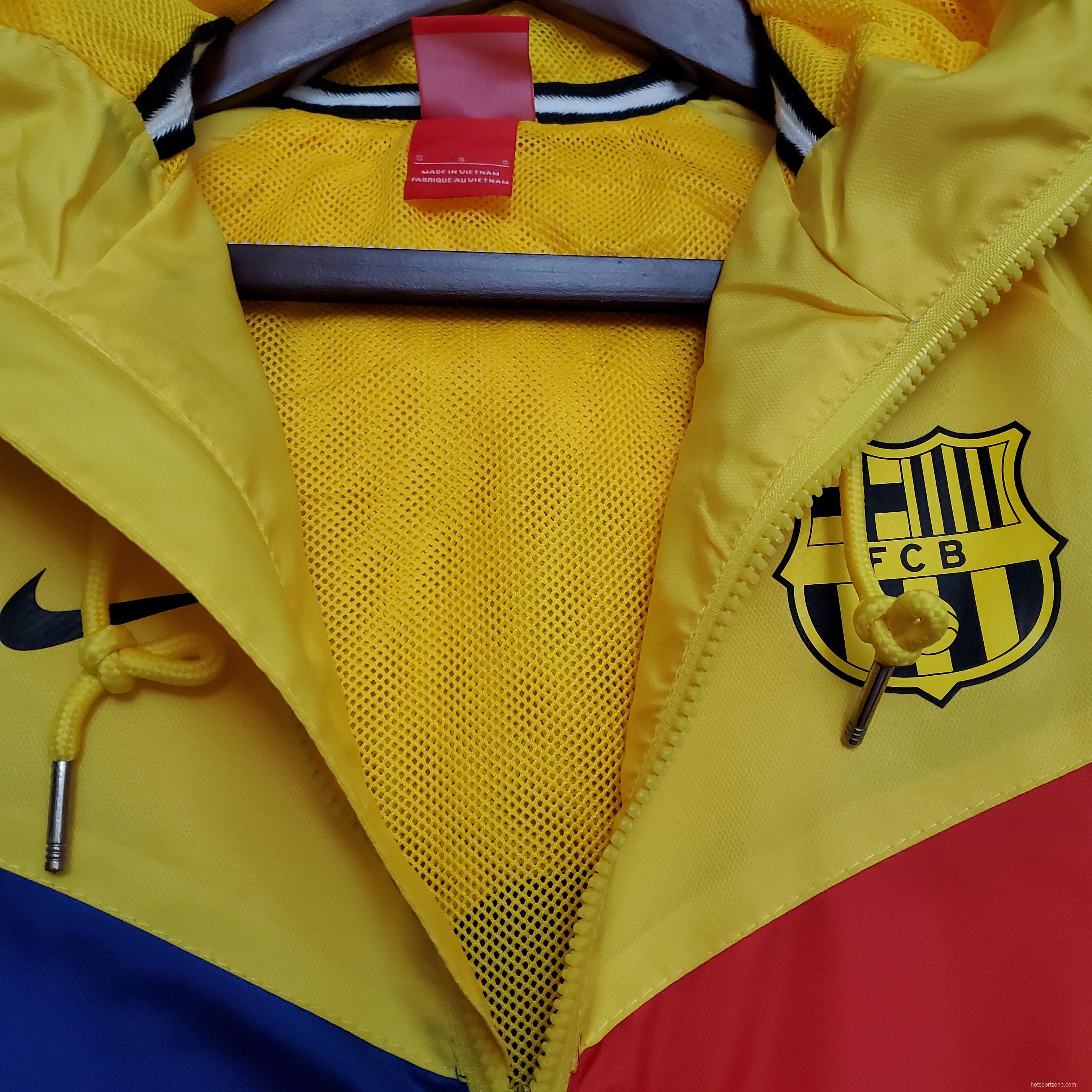 classic style Windbreaker Barcelona Blue Red Yellow Soccer Jersey