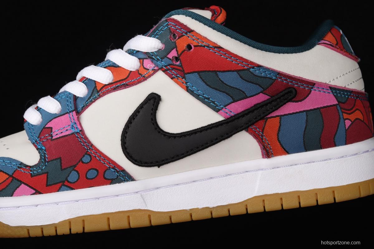 Parra x NIKE DUNK SB Low Pro White, Blue and Red Abstract Art scratch Music Olympic Slam Dunk Series retro low-top leisure sports skateboard shoes DH7695-600