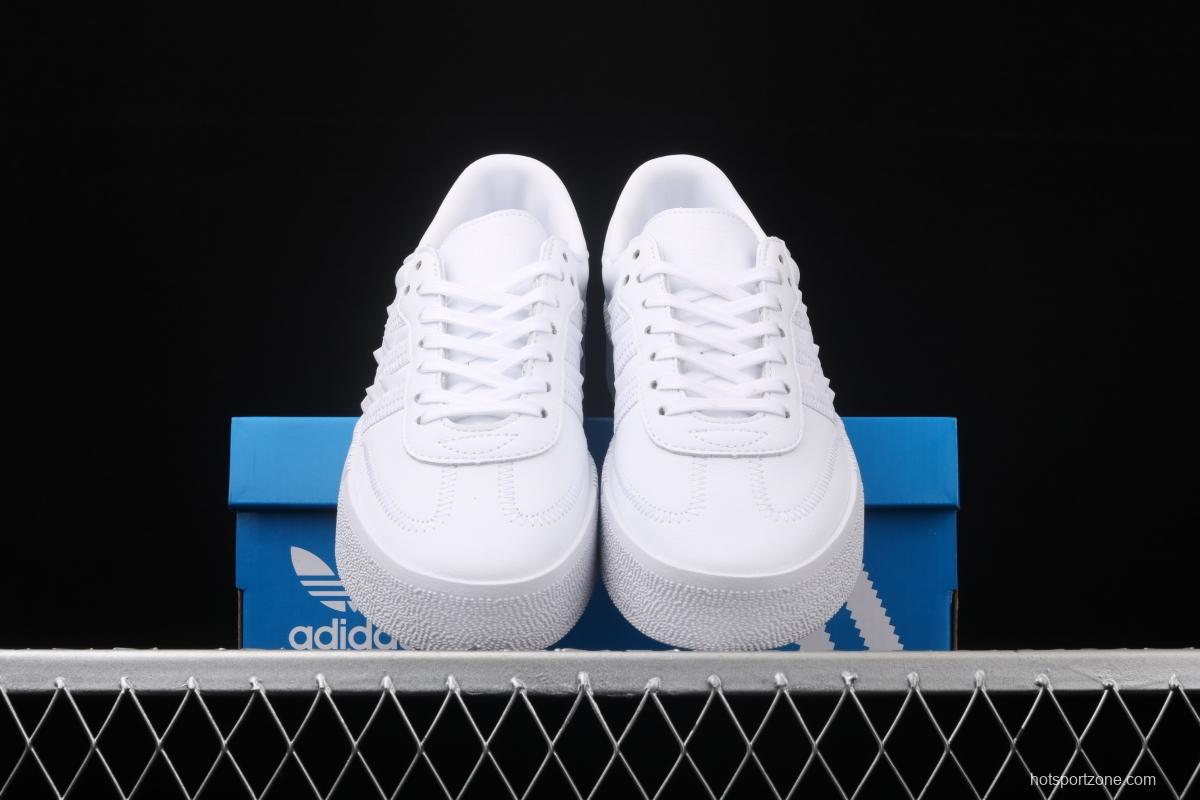 Adidas Sambarose W FV7420 clover retro head layer all white lace thick soles raised board shoes