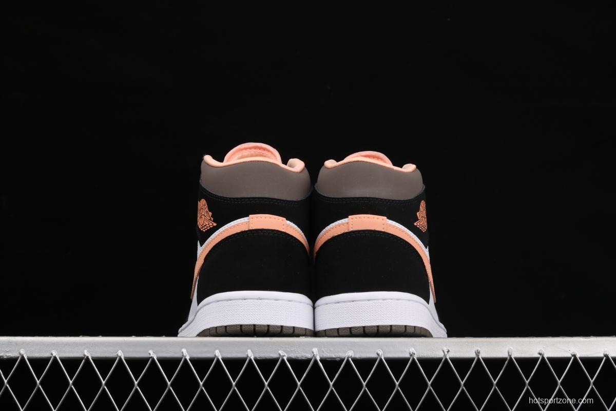 Air Jordan 1 Mid black pink peach goddess festival basketball shoes DH0210-100