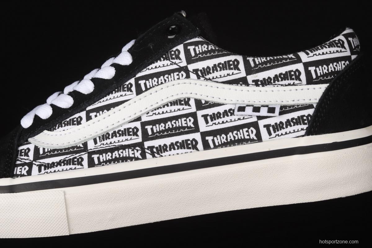 Vans Skate Old Skool Customs x Thrasher co-branded black-and-white brand logo full of low-top casual shoes VN0A5HYKBDI