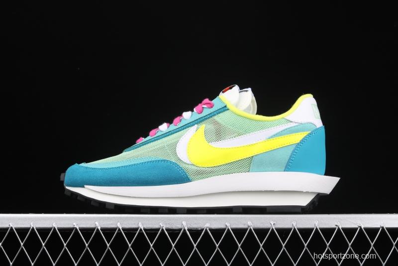 Sacai x NIKE LVD Waffle Daybreak co-signed catwalk style net gauze leather splicing double hook Swoosh running shoes BV0073-600