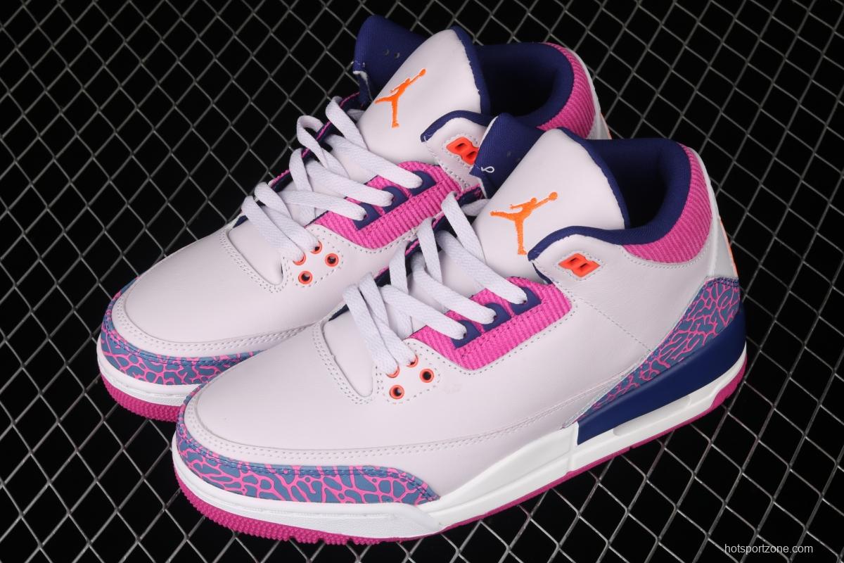 Air Jordan Brand Air Jordan 3 GS AJ3 Joe 3 burst pink and purple front layer basketball shoes 441140-500