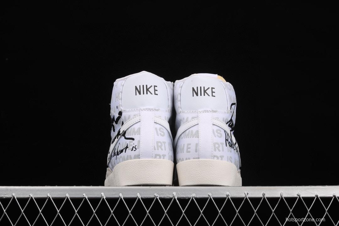 Comme Des Garcons x Naomi Osaka x NIKE Blazer Mid tripartite joint name white and black DA5383-100