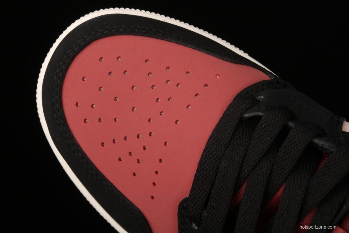 Air Jordan 1 Mid red bean milk tea medium top basketball shoes BQ6472-202