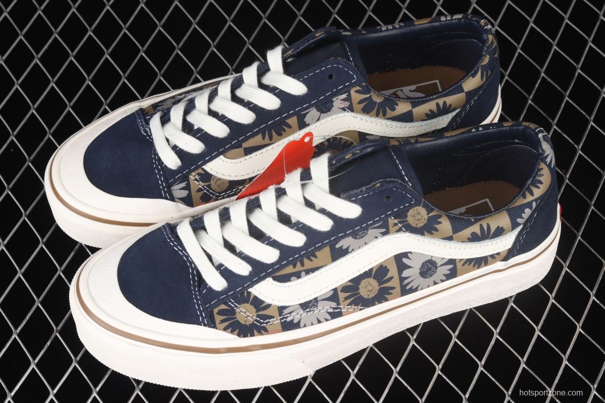 Vans Old Skool Silent Blue fun Sunflower printed low-top Leisure Board shoes VN0A6WKT6QS