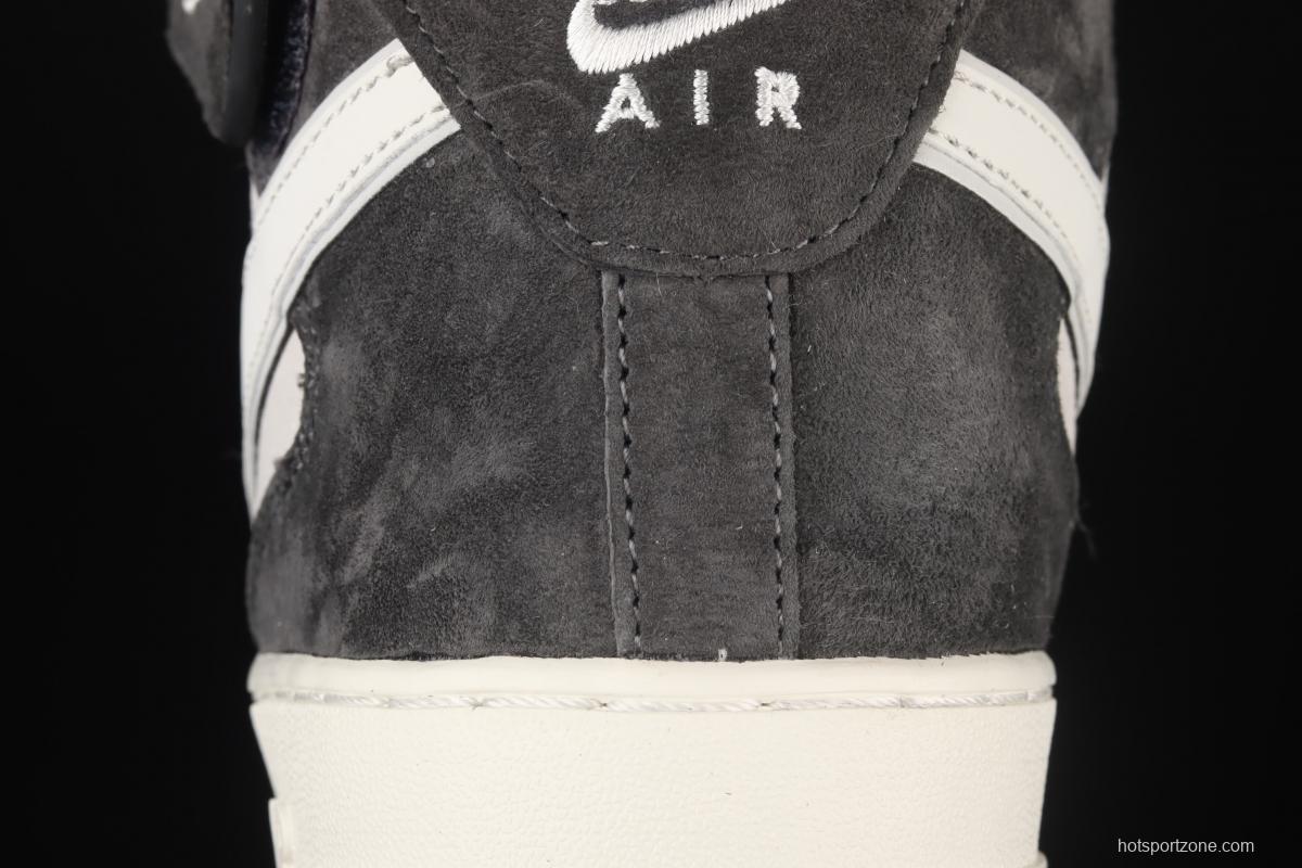 NIKE Air Force 11607 Mid rice gray-black color matching medium-top casual board shoes DG9158-616,