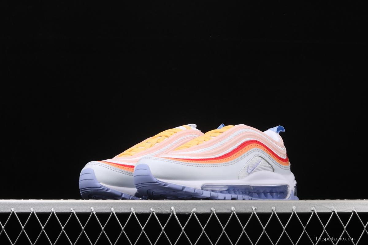 NIKE Air Max 97 overseas limited color matching purple-orange-red reflective bullet air cushion running shoes CW5588-001