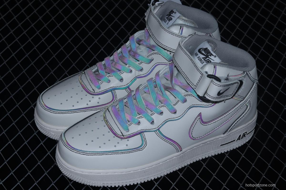 NIKE Air Force 1x 07 Mid laser rice white 3M reflective medium side leisure sports board shoes AQ2898-008