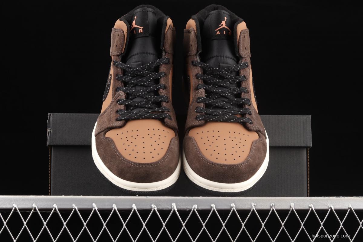 Air Jordan 1 Mid Chocolate Brown medium side Culture Basketball shoes DC7294-200