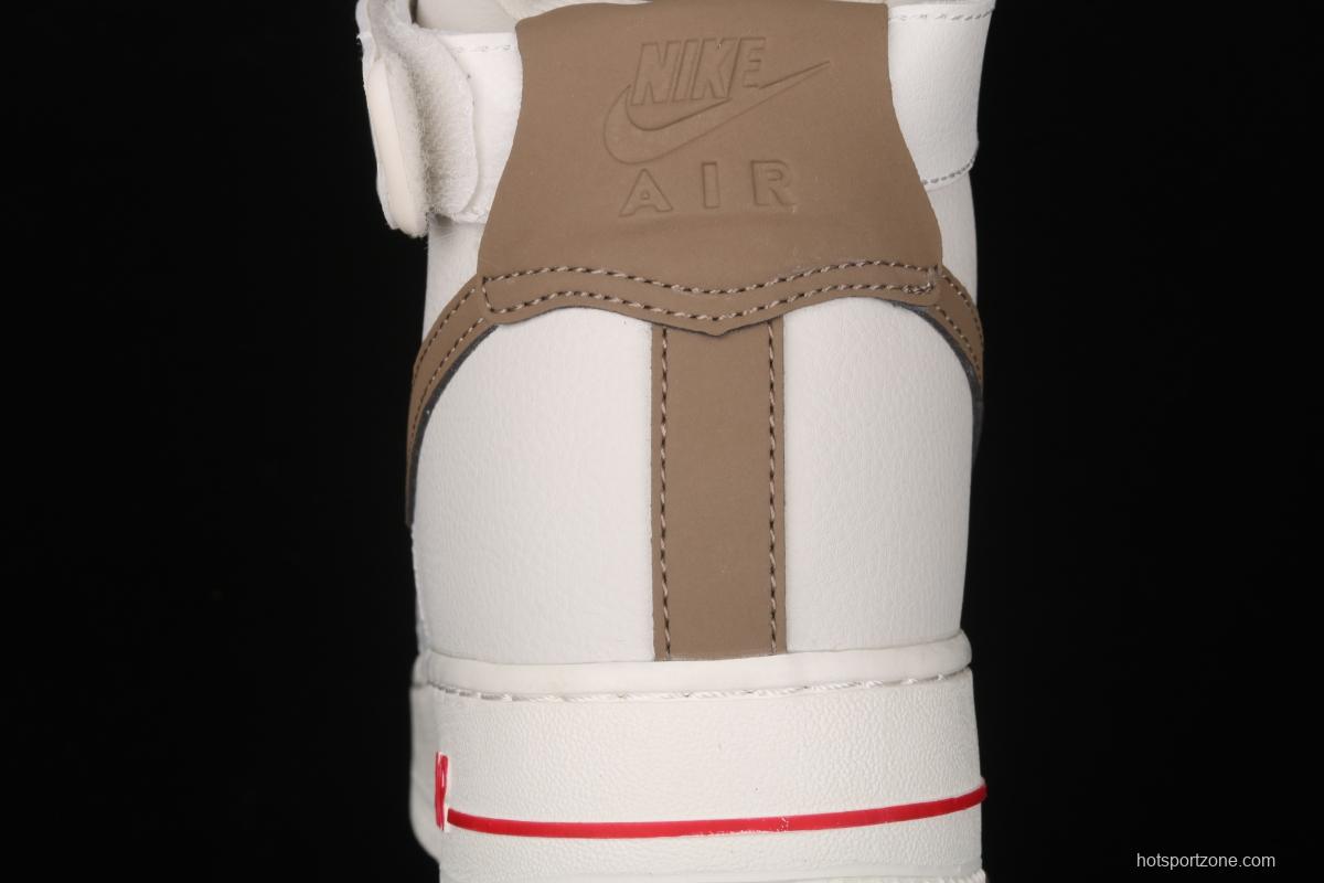 NIKE Air Force 1 Mid milky white light brown hook high-top casual board shoes 808788-995