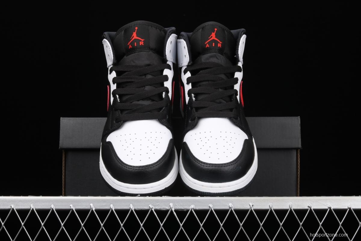 Air Jordan 1 Mid black white red hook Zhongbang basketball shoes 554725-075