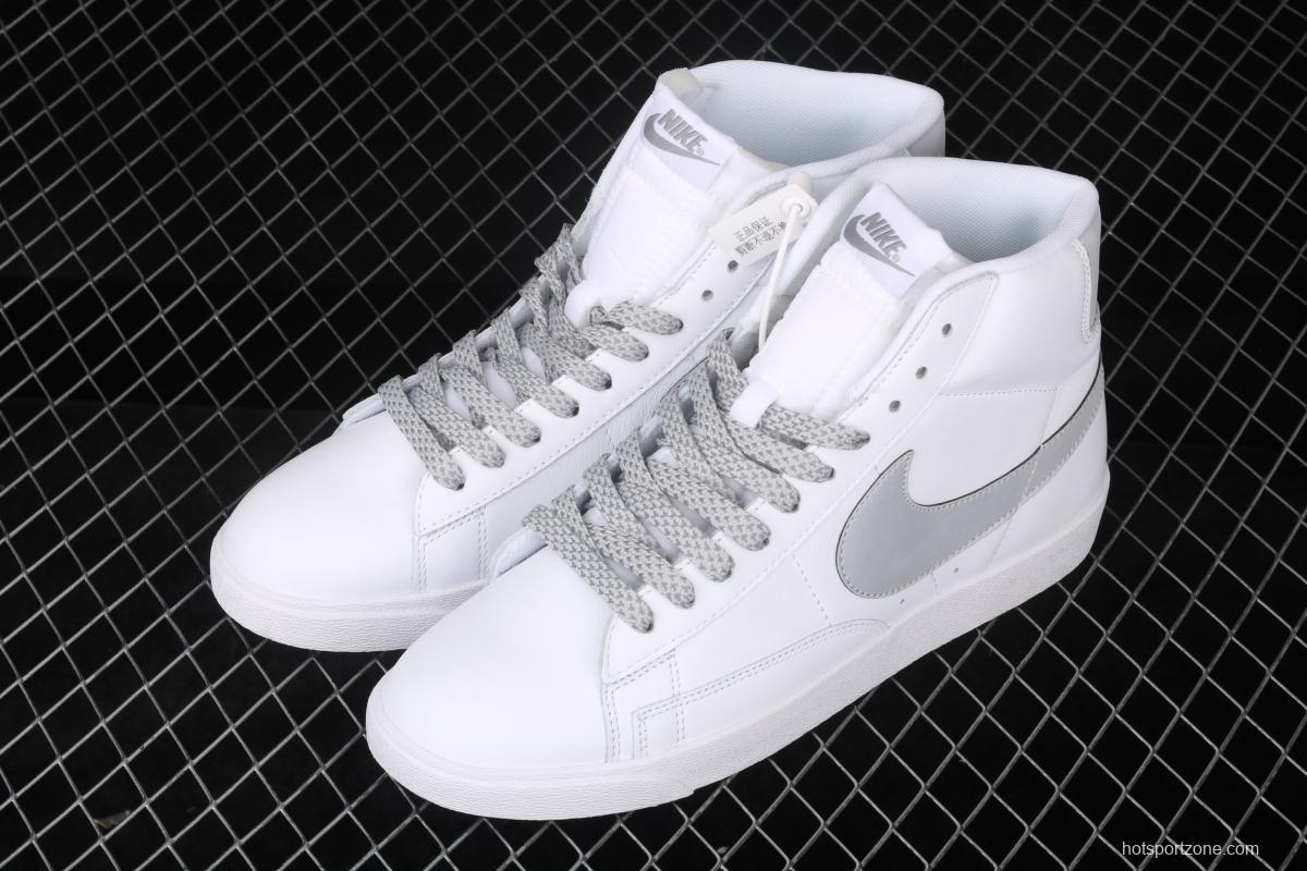 NIKE Blazer Retro Trail Blazers 3M reflective all-white high-top casual board shoes 845054-106