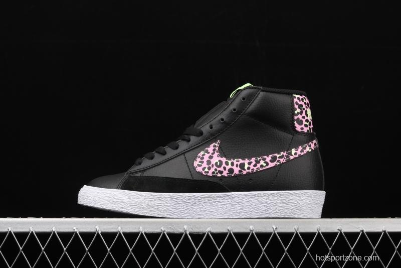 NIKE Blazer Mid GS Trail Blazers Black Pink Leopard Gou High-top Leisure Board shoes DA4674-001