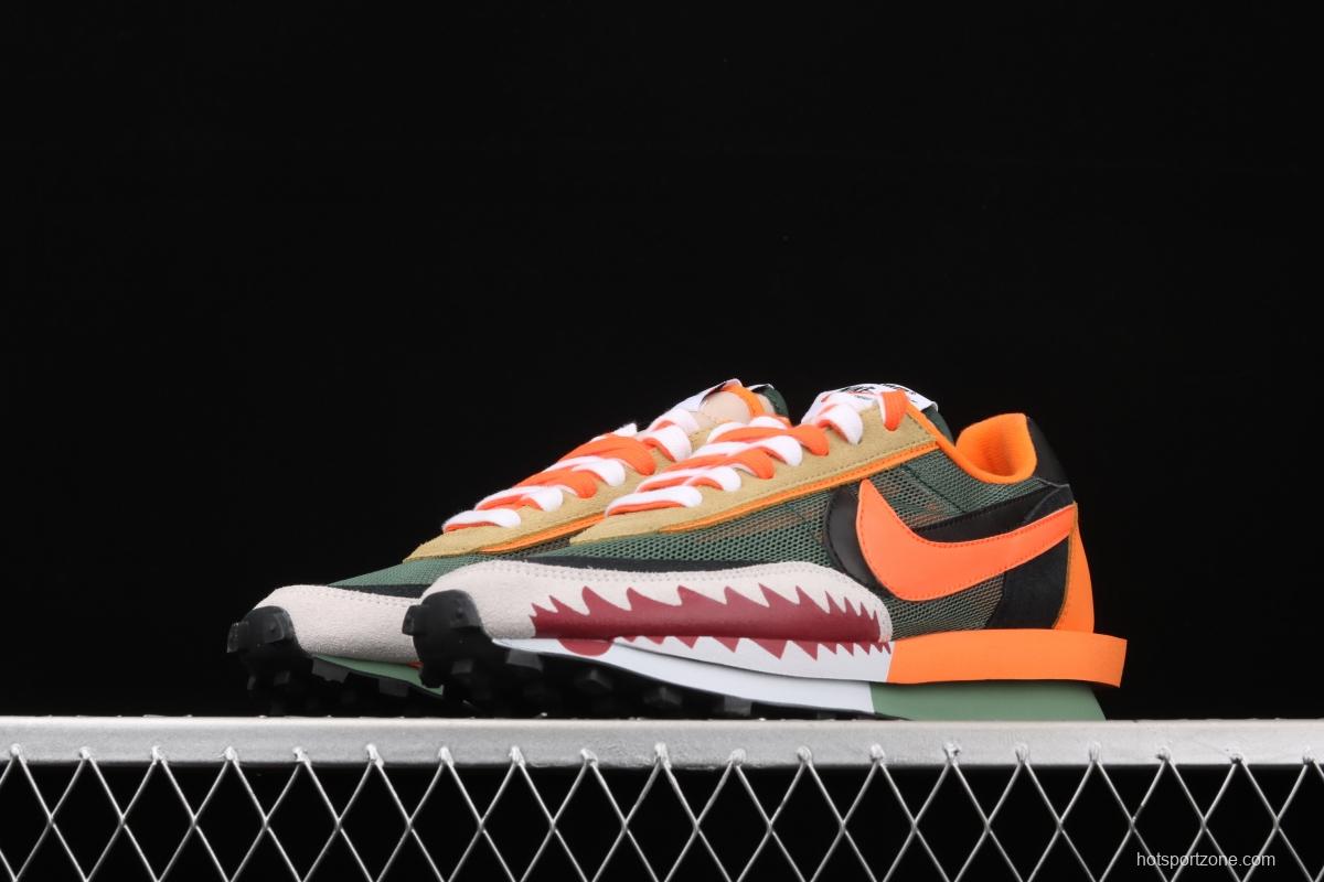 BAPE Shark Mouth x Sacai x NIKE LVD Waffle Daybreak co-signed catwalk style double hook Swoosh running shoes BV0073-007