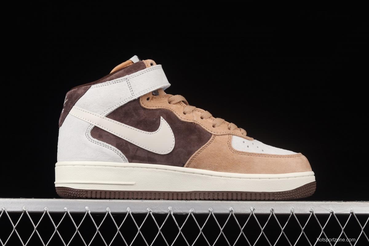 NIKE Air Force 11607 Mid coffee bean color suede medium top casual board shoes AL6896-556