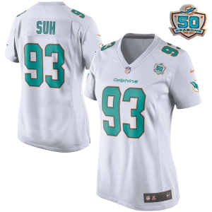 Women's Ndamukong Suh White White 2015 Patch Player Limited Team Jersey