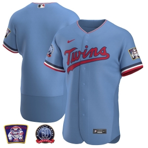 Men's Light Blue Alternate 2020 Authentic 60th Season Anniversary and 'Shaking Hands' Patch Team Jersey