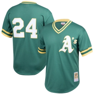 Men's Rickey Henderson Green Cooperstown Collection Mesh Batting Practice Throwback Jersey
