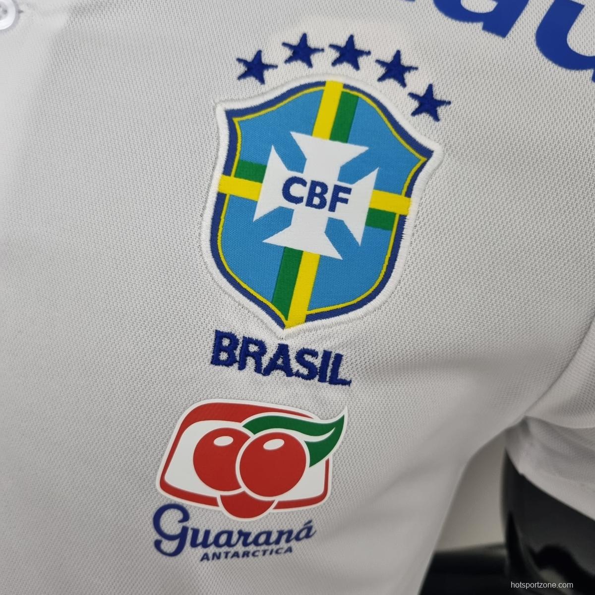 Low Neck POLO Brazil White Soccer Jersey