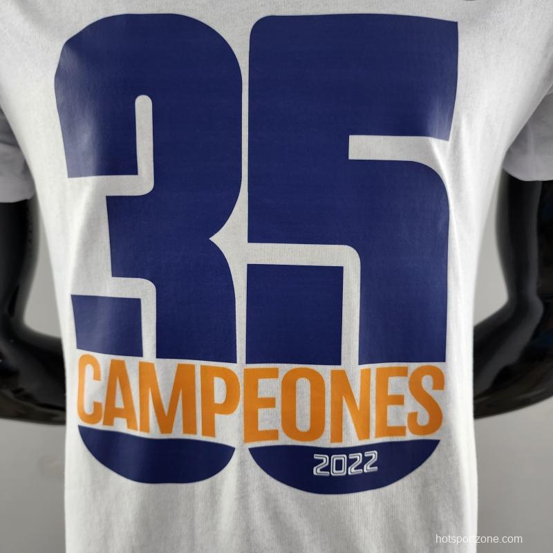 22 23 Real Madrid Mens Campeón 35 T-Shirt White  #K000168