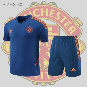 22/23 Manchester United Training Jersey Short Sleeve Kit Blue