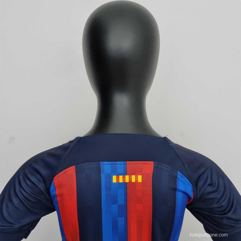 22-23 Barcelona Home Kids Kit Soccer Jersey