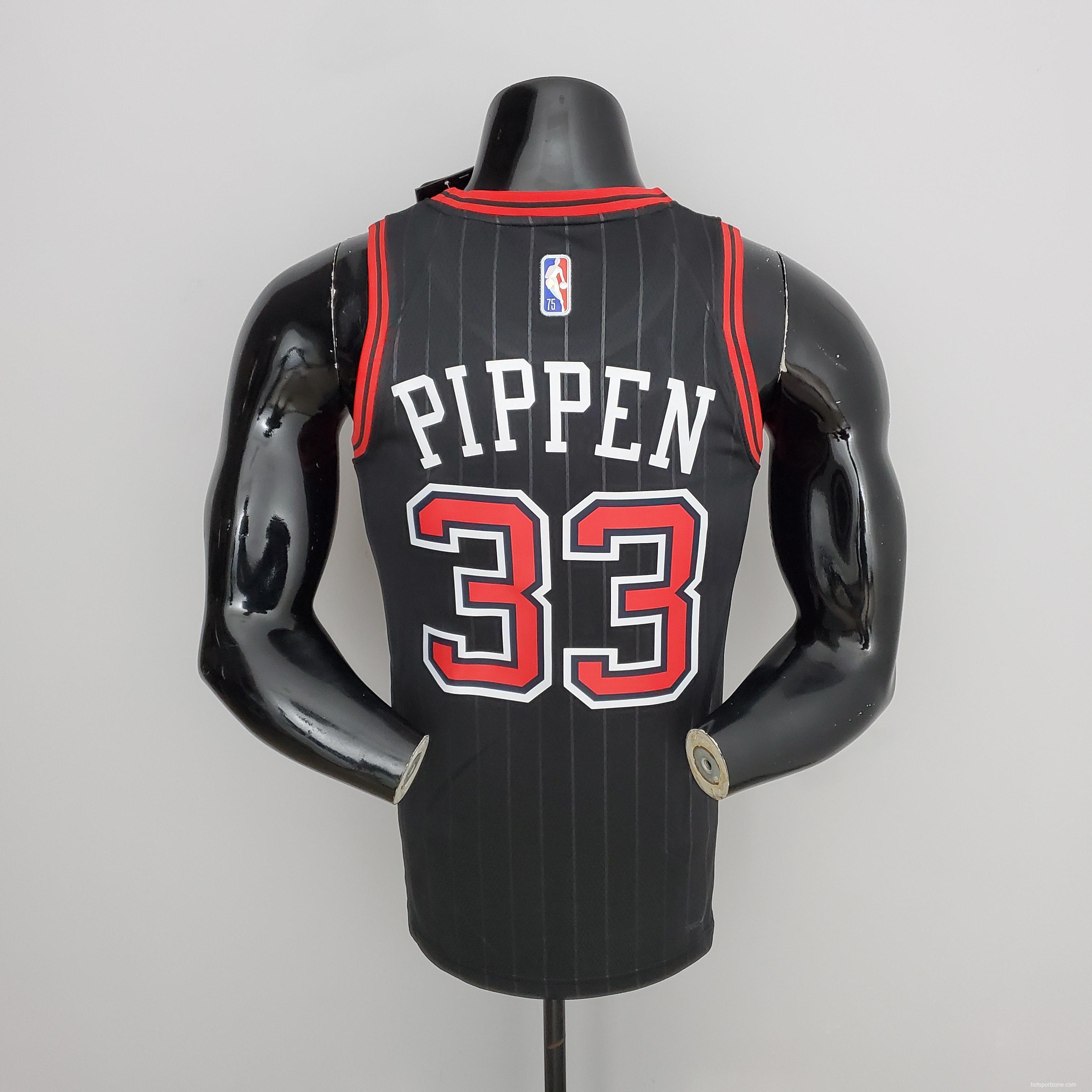 75th Anniversary Pippen#33 Bulls Flyers Black NBA Jersey