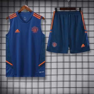 22/23 Manchester United Sapphire Blue Pre-match Training Jersey Vest+Shorts
