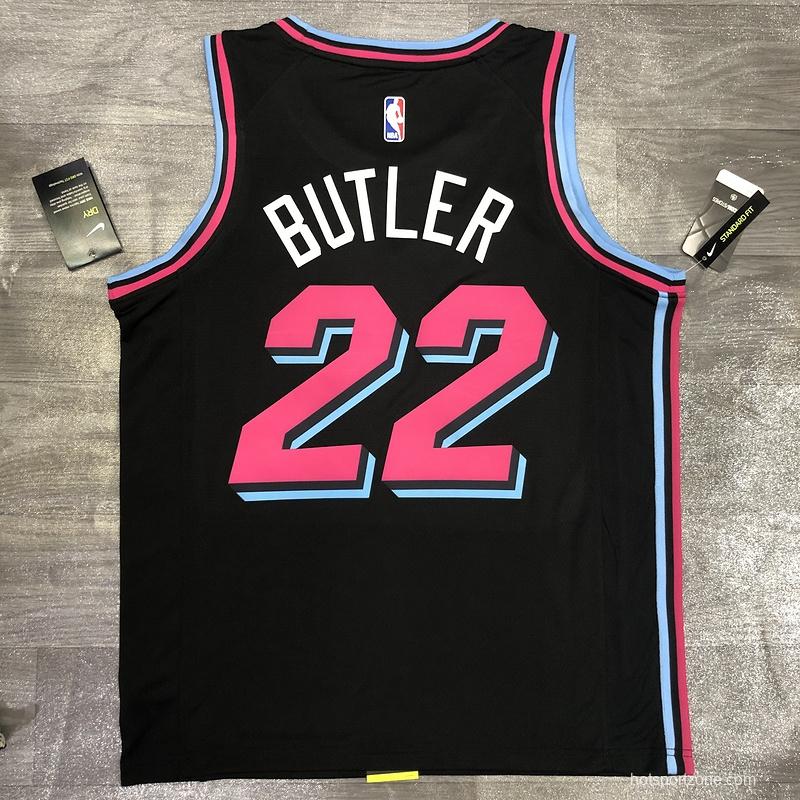 2019-20 NBA Heat Pressed Men's Black Miami Heat #22 Jimmy Butler City Edition Jersey