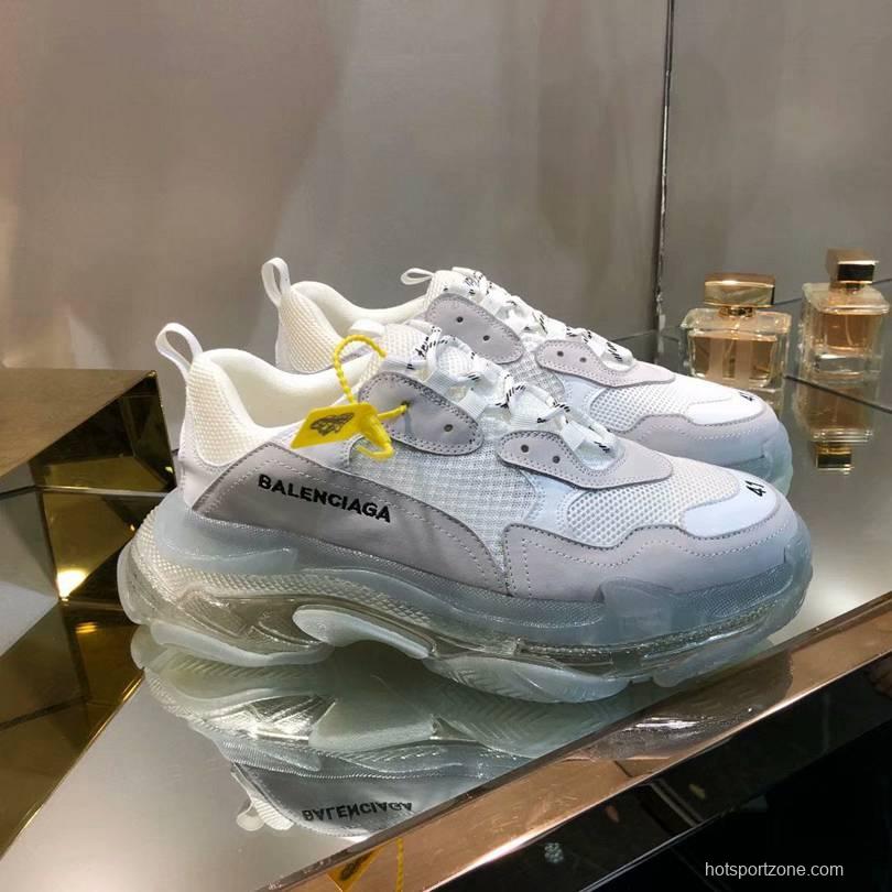 Men/Women Balenciaga Triple S White Clear Sole Khaki Sneaker Item 638038