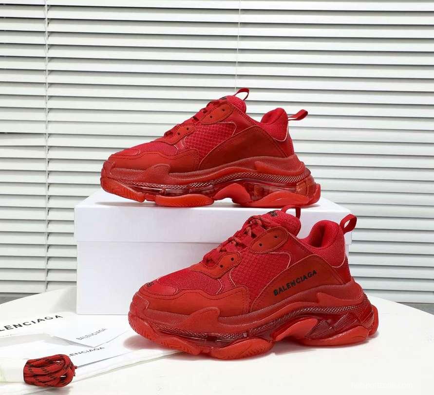 Men/Women Balenciaga Triple S Clear Sole Red SneakerItem 6380380