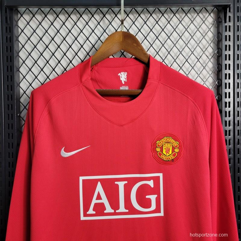 Retro Long Sleeve 07-08 Manchester United Home Premier League Jersey