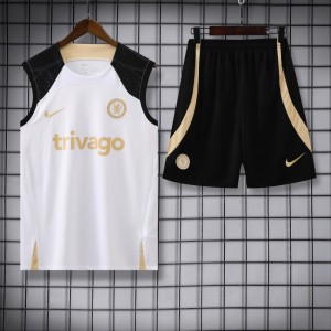 23-24 Chelsea White Black Vest Jersey+Shorts