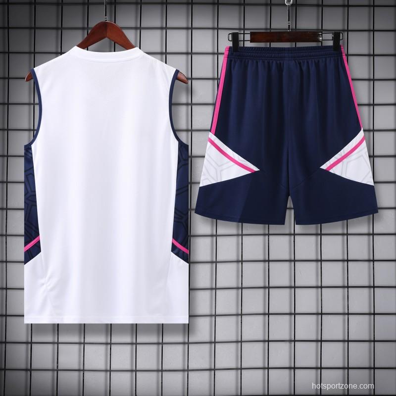 23-24 Arsenal White/Navy Vest Jersey+Shorts