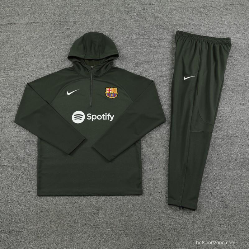 23/24 Barcelona Dark Green Hoodie Half Zipper Jacket+ Pants