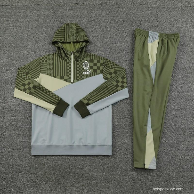 23/24 PUMA Green Grey Hoodie Half Zipper Jacket+Pants