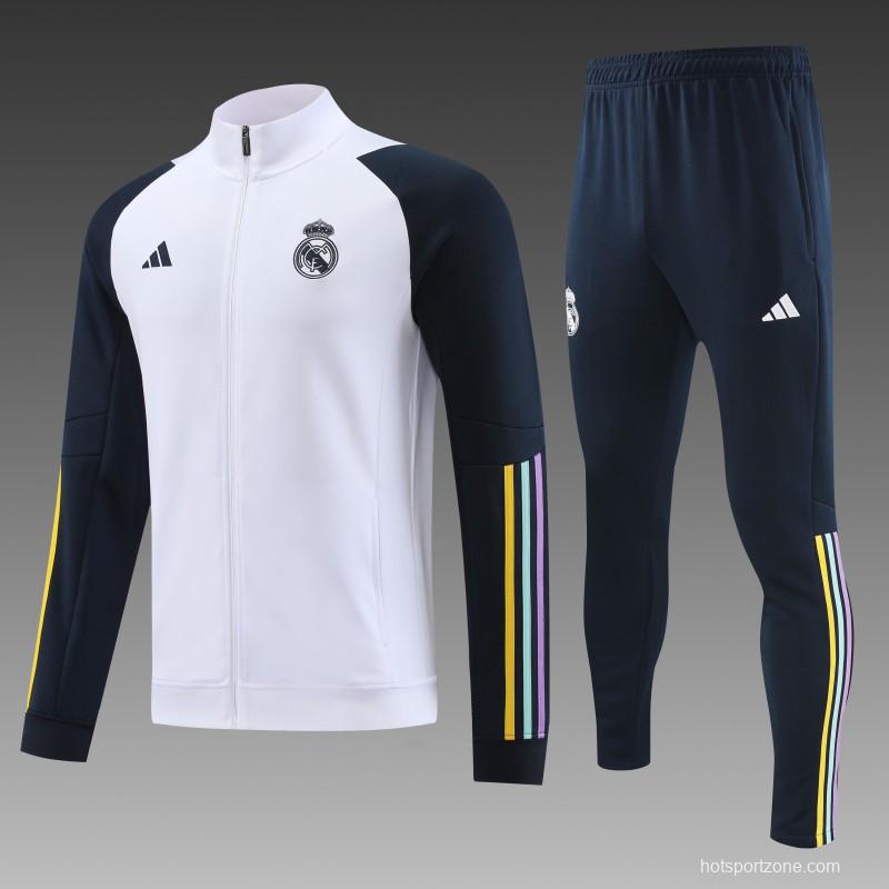 23/24 Real Madrid White Full Zipper Jacket+Pants