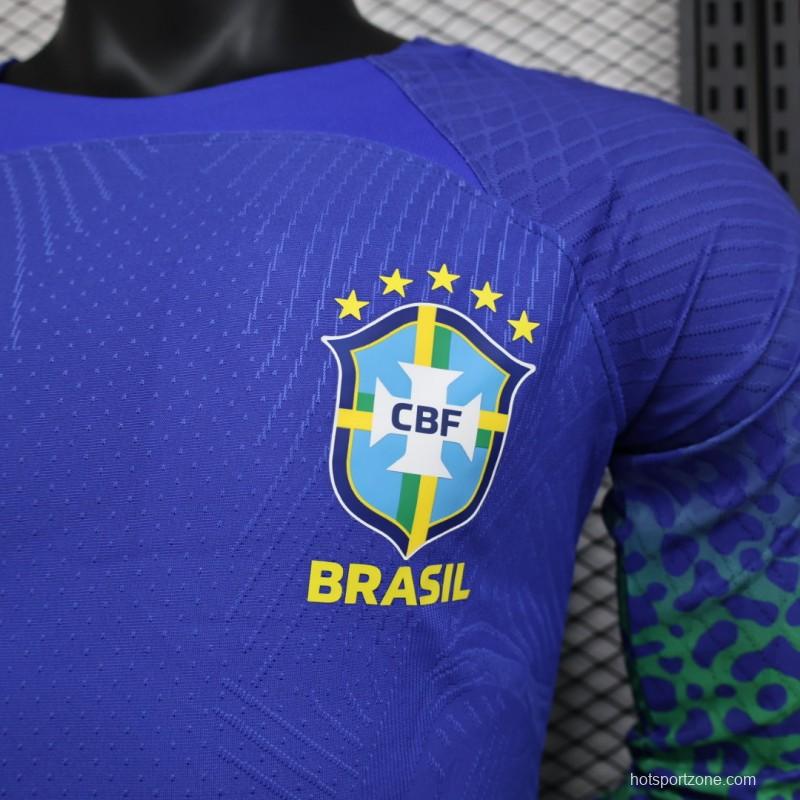 Player Version 2022 Brazil Away Blue Long Sleeve Jersey