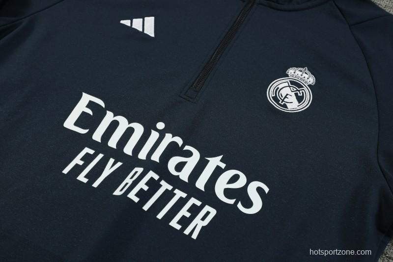 23/24 Real Madrid Navy Hoodie Half Zipper Jacket+ Pants