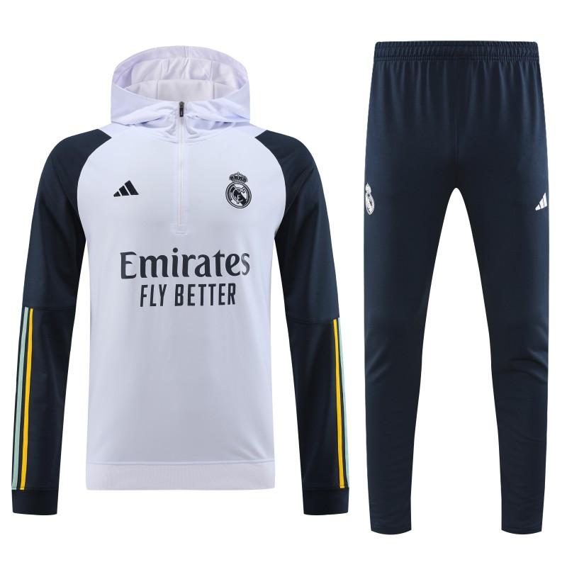 23/24 Real Madrid White Hoodie Half Zipper Jacket+ Pants
