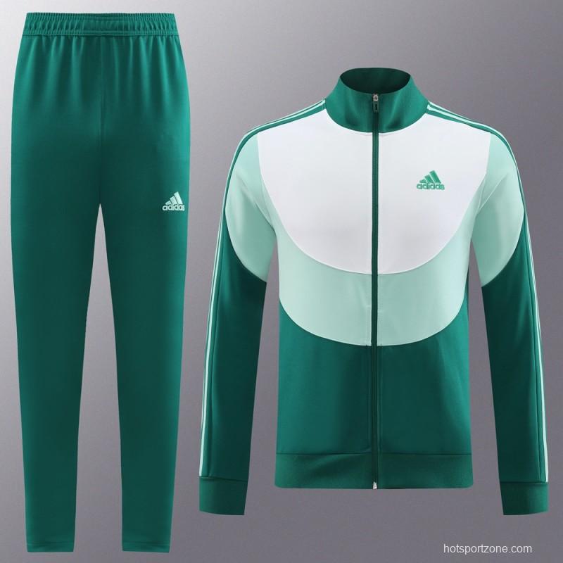 23/24 Adidas White/Green Full Zipper Hooide Jacket+Pants