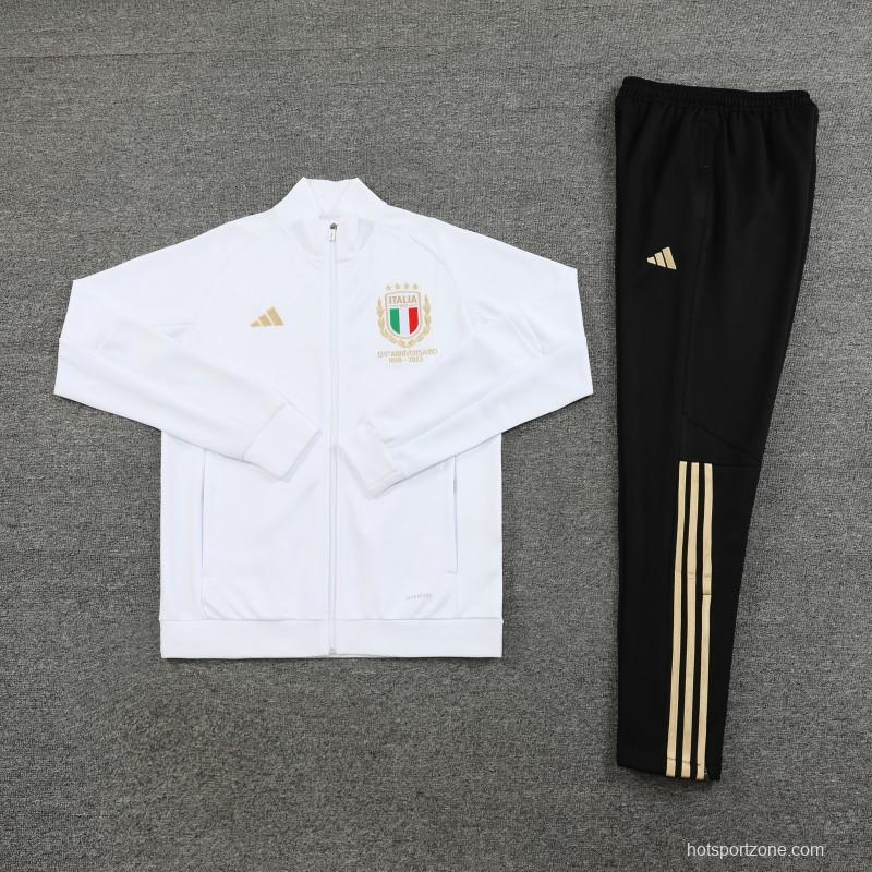 2023 Italy 125th Anniversary White Full Zipper Hooide Jacket+Pants