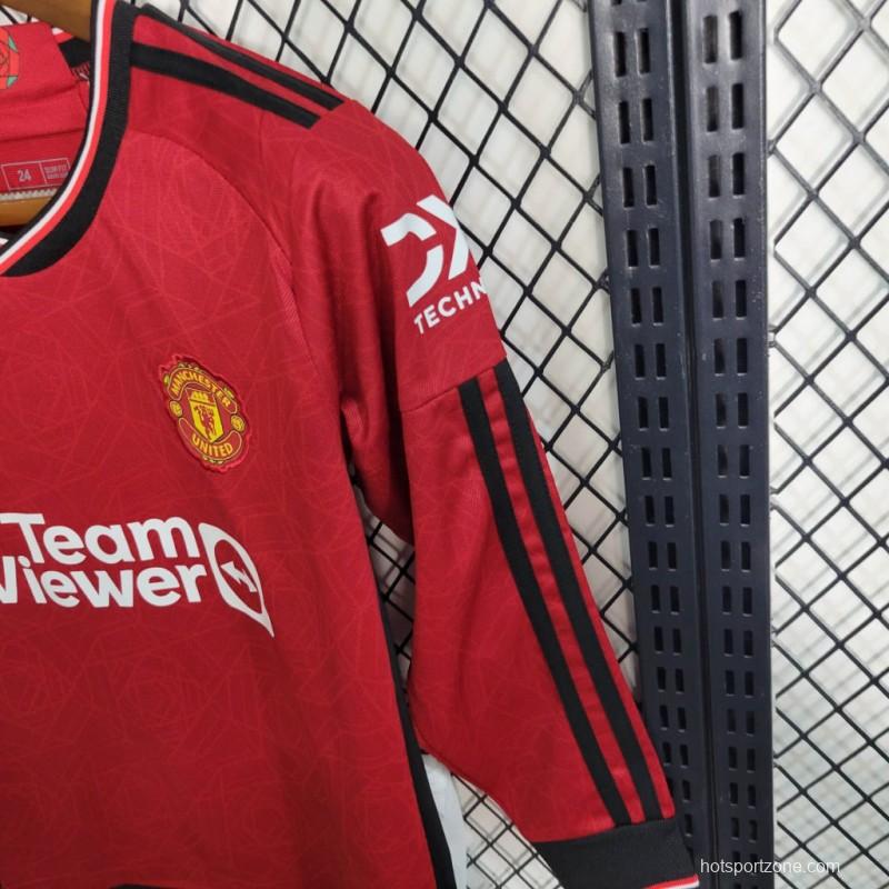 23-24 Kids Manchester United Home Long Sleeve Jersey