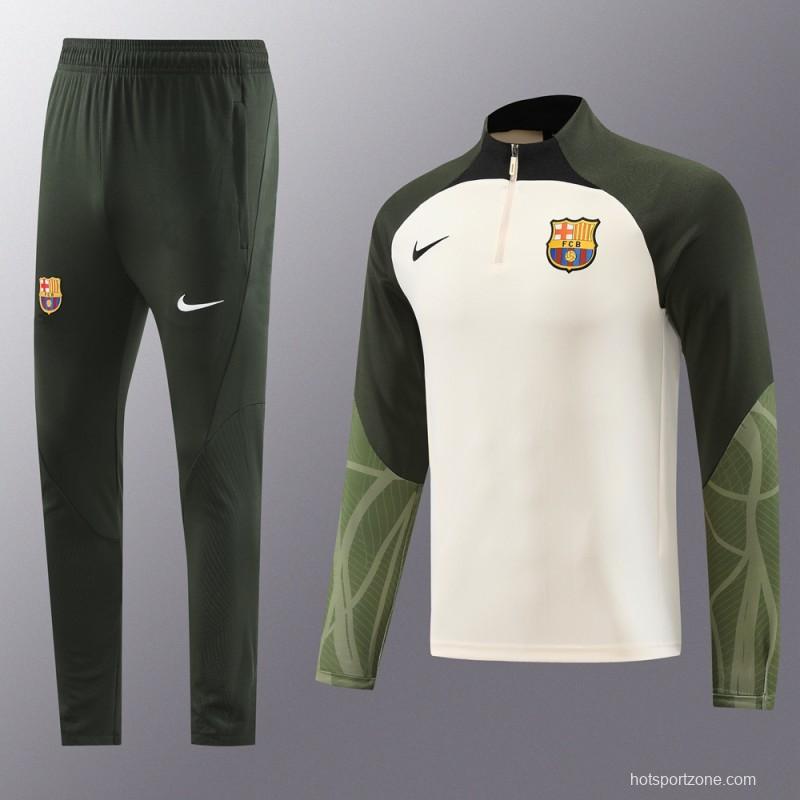 23/24 Barcelona Beige Green Half Zipper Jacket+Pants