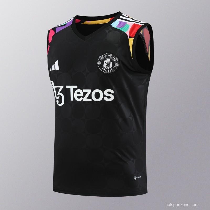 24/25 Manchester United Black Vest Jeresy+Shorts