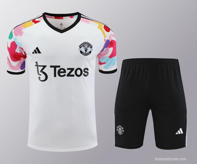 24/25 Manchester United White Short Sleeve Jeresy+Shorts
