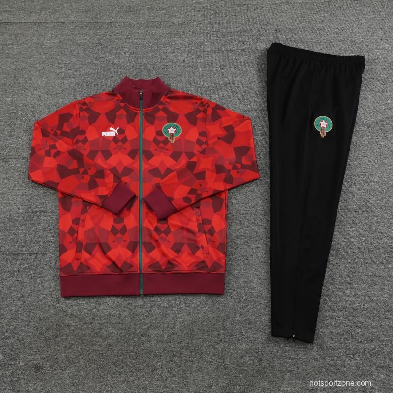 2024 Morocco Red  Full Zipper Hoodie Jacket+Pants