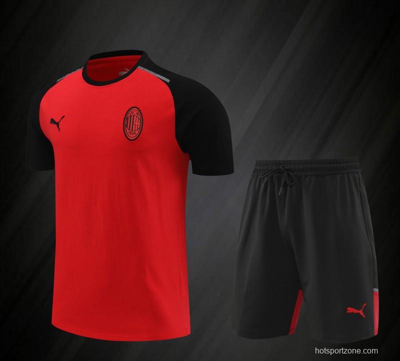 23/24 AC Milan Red/Black Cotton Short Sleeve Jersey+Shorts