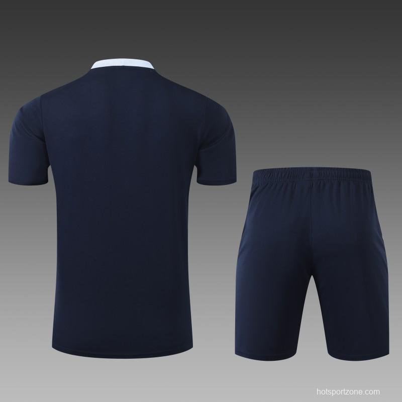 2024 France Cotton Navy Short Sleeve Jersey+Shorts